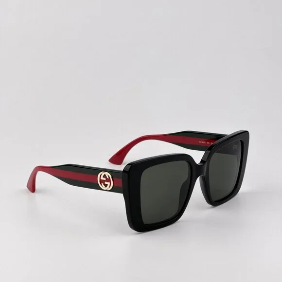 Gucci GG1861S Sunglasses – Black & Green Square Frame with Grey Lenses | Model 0 - Picture 5 of 12